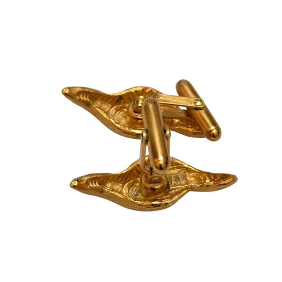 Vintage 80s Rare Alexis Lahellec Paris NOS Gilt Gold Metal Swirl Cufflinks - Picture 4 of 6